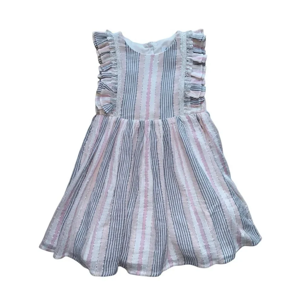 Pippa & Julie Striped Ruffled Flutter Sleeve Seersucker Dress Size 2T